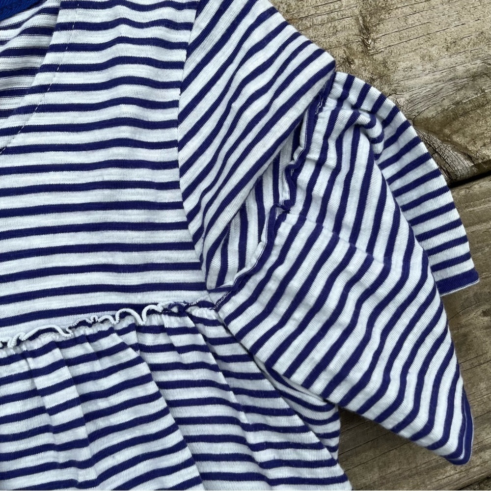 ** Anthropologie postcard blue striped ruffle tiered short sleeve top Small - Picture 4 of 8